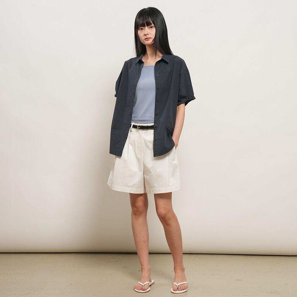 GENERAL IDEA WOMAN loose fit folded sleeve cotton shirt [DARK NAVY] / GF2LSH520