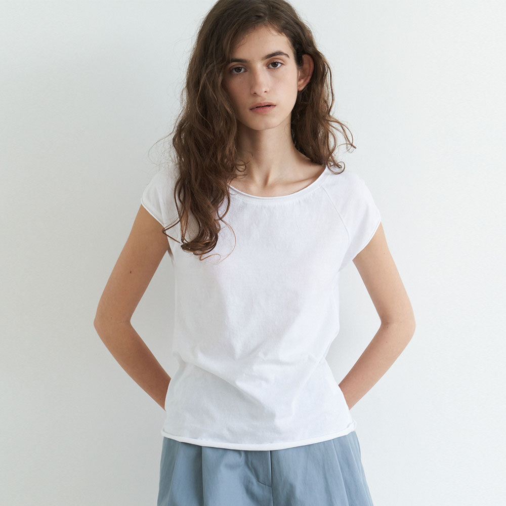 THE RYE Round Neck Cap Sleeve T-Shirt(White)