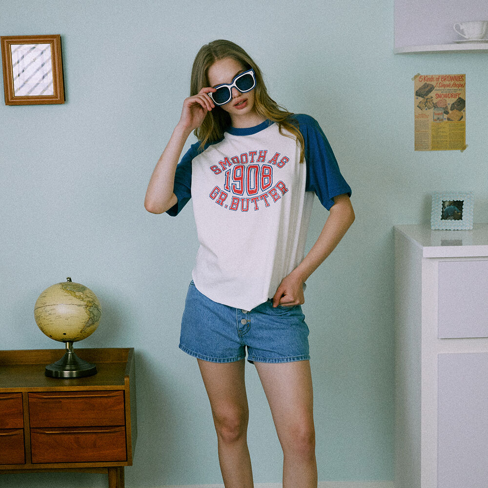 GREENBUTTER 1908's Club Logo Raglan Tee (Blue)