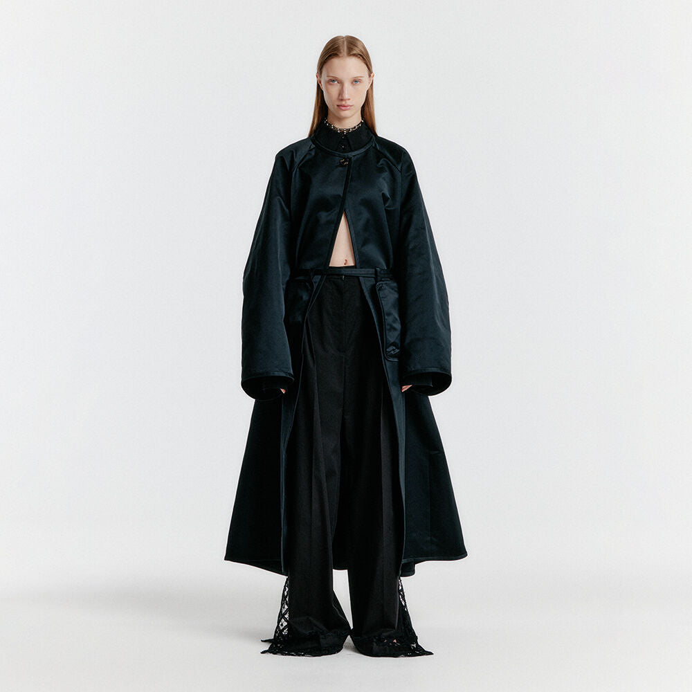 EENK YEDA Round-neck Coat With Detachable Pocket Belt - Jet Black