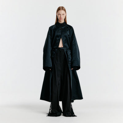 YEDA Round-neck Coat With Detachable Pocket Belt - Jet Black