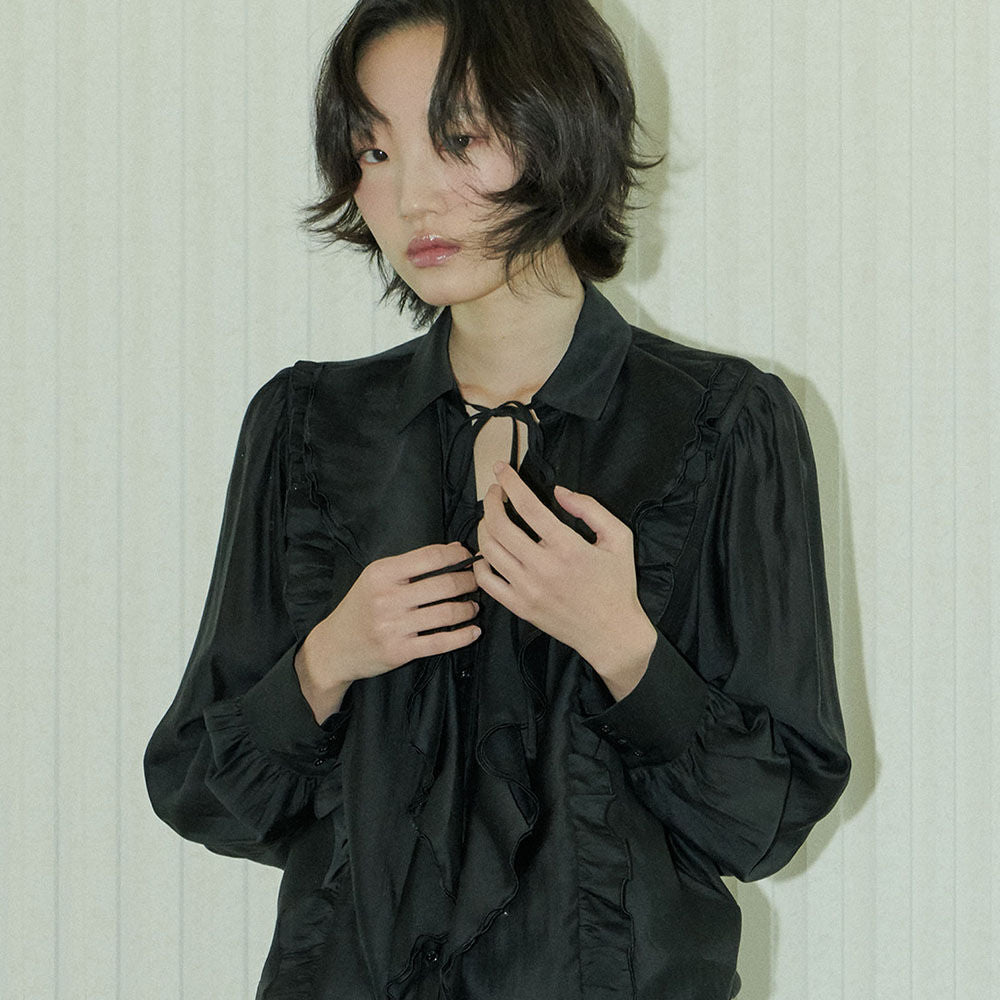 SALON DE SEOUL for women Ruffle Feminine Tie Blouse - Black