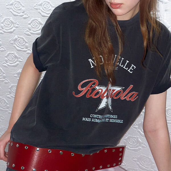 rolarola VINTAGE PRINT PIGMENT T-SHIRT CHARCOAL