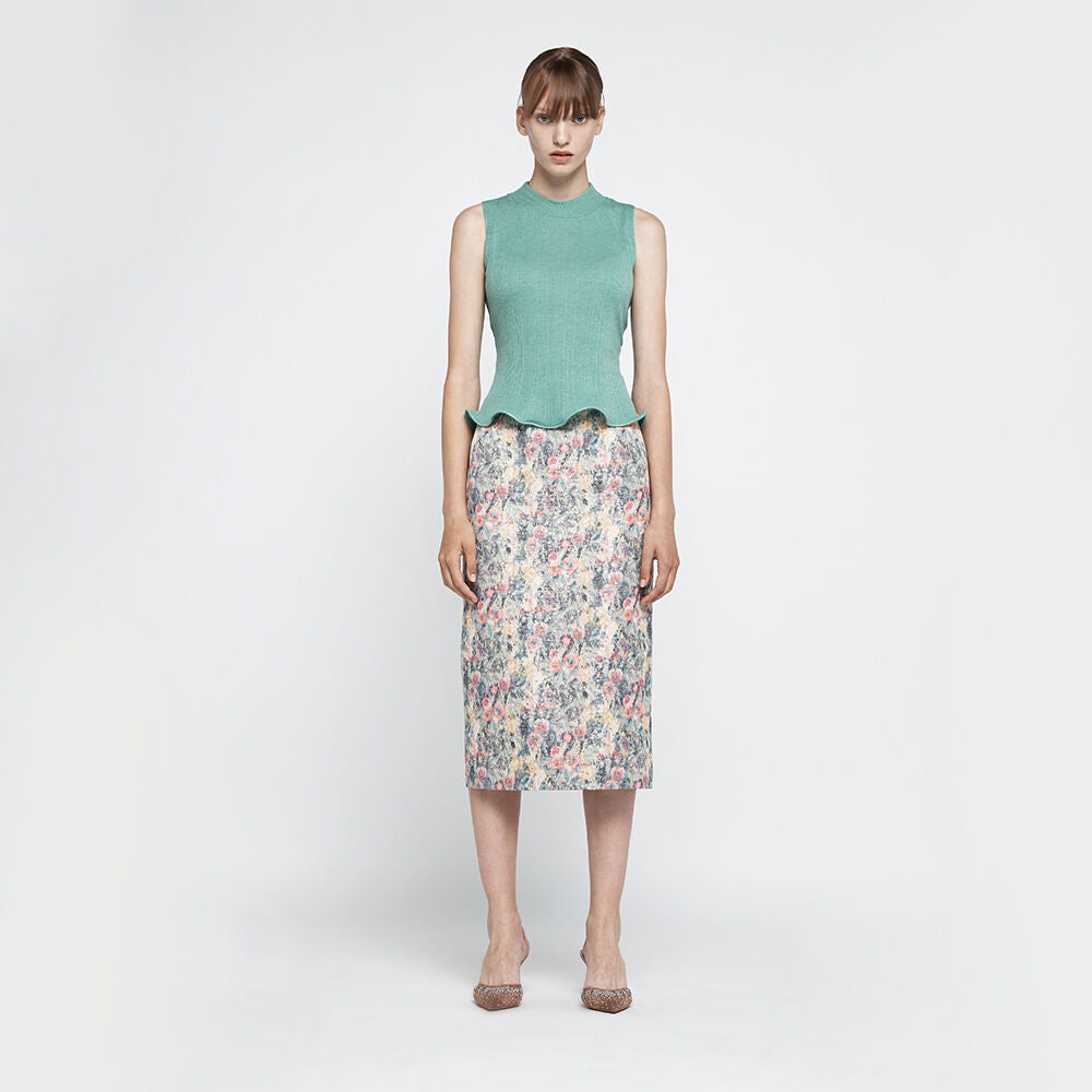 YCH FLORAL JACQUARD H-LINE SKIRT PINK (R25SK6151PK)
