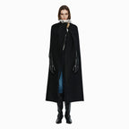 YCH FRINGED WOOL-BLENDED CAPE BLACK (W24OT0041BK)