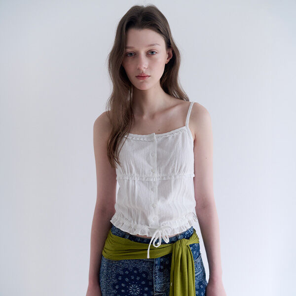 rolarola PINTUCK LACE CROP SLEEVELESS BLOUSE WHITE