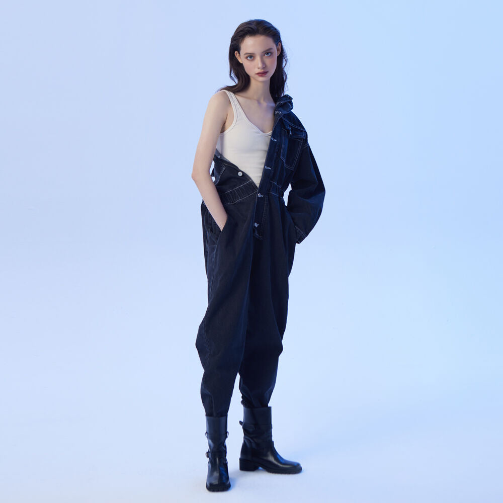 RENNESMIA DENIM JUMPSUIT BLACK