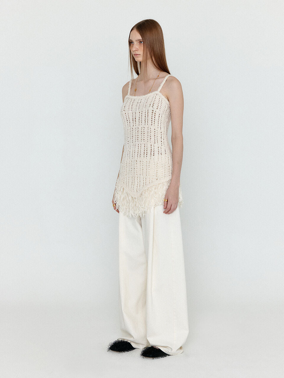 EENK EENK WJEAN Folded Front Wide Denim Pants - Ivory