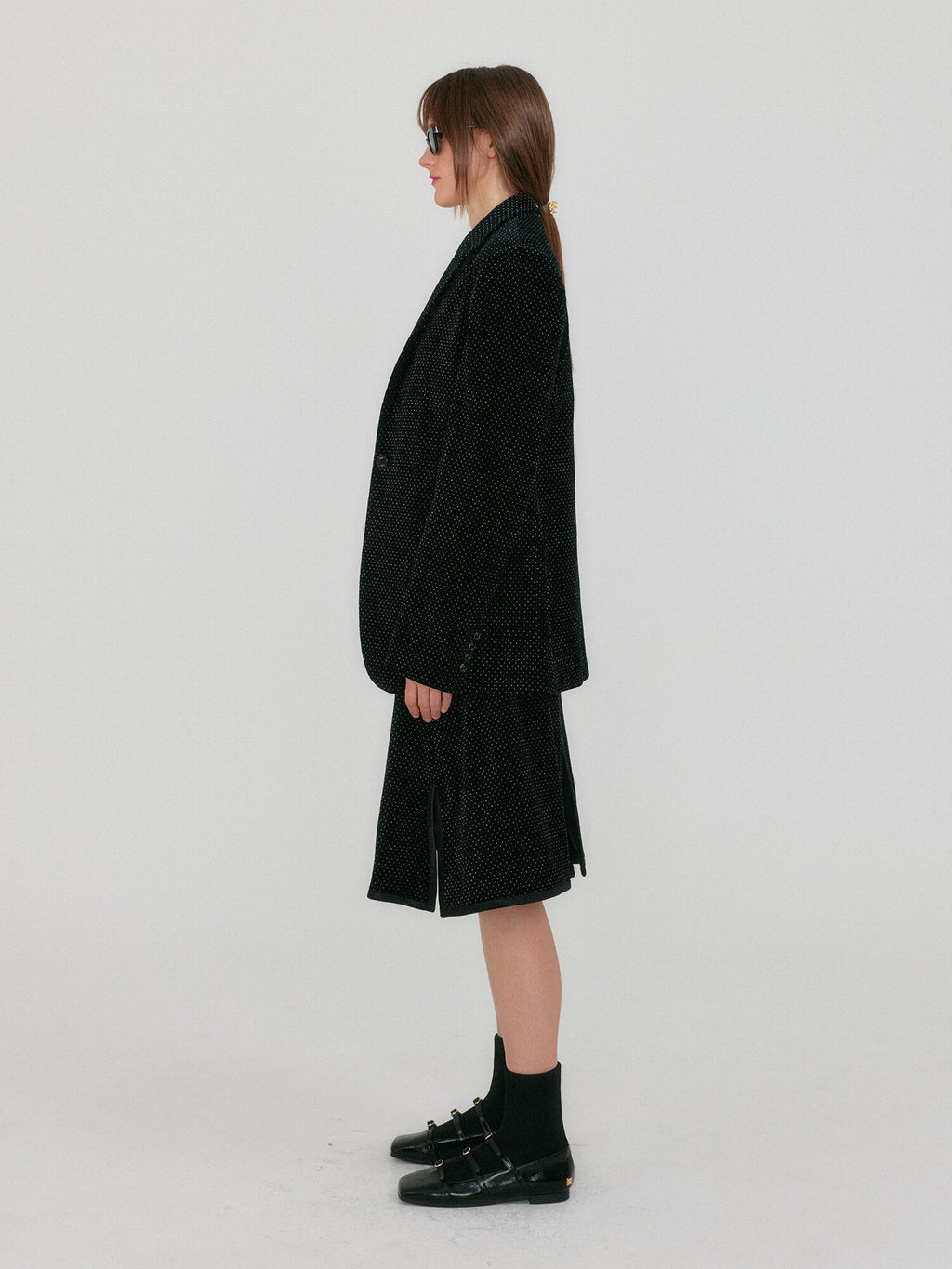 EENK ZAKIT Single-Breasted Blazer with Brooch - Black Velvet