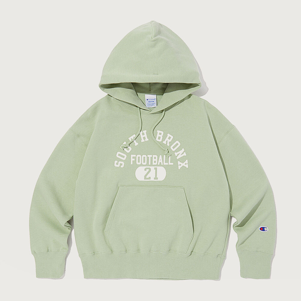CHAMPION Women's CVC Terry Fleece Lettering Hooded Sweatshirt Light Green