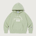 CHAMPION Women's CVC Terry Fleece Lettering Hooded Sweatshirt Light Green