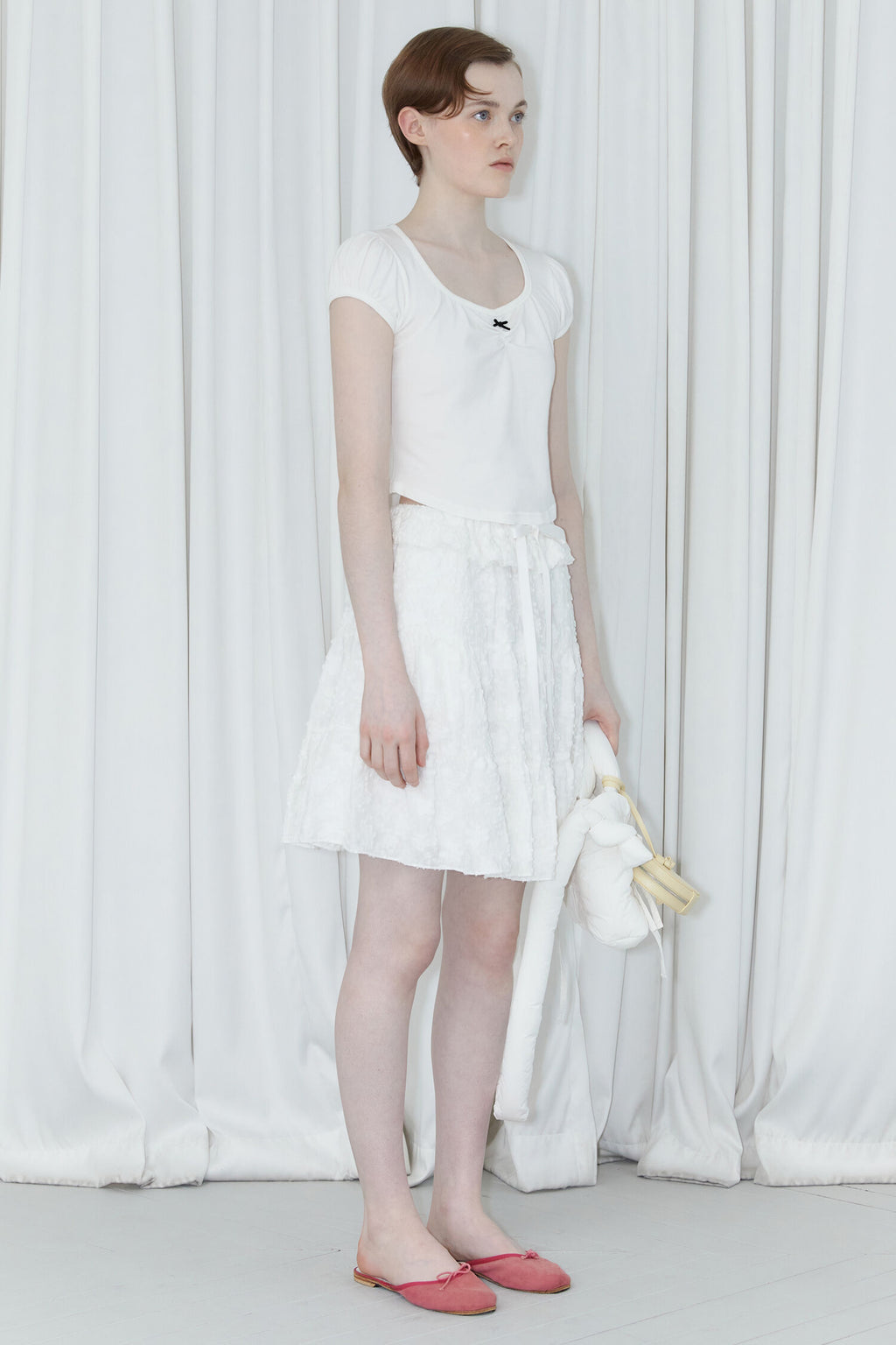 SINOON Round Shirring T-Shirt (White)