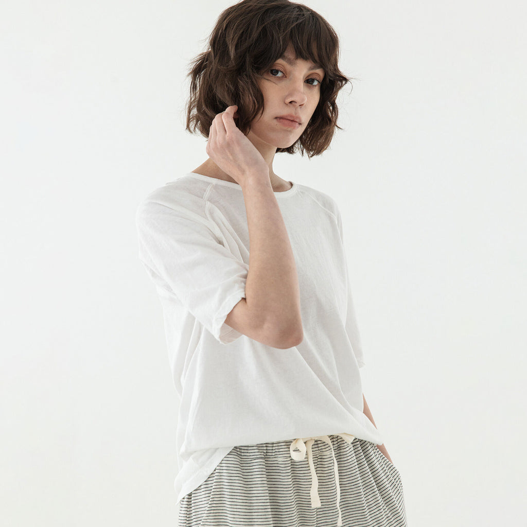 KOZNOK Maria Nagrang Layered Pure Cotton Summer Women's Short Sleeve T-Shirt Inner Tee Ivory