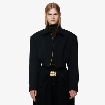 WOOL-BLEND CROPPED JACKET BLACK (F24OT0041BK)