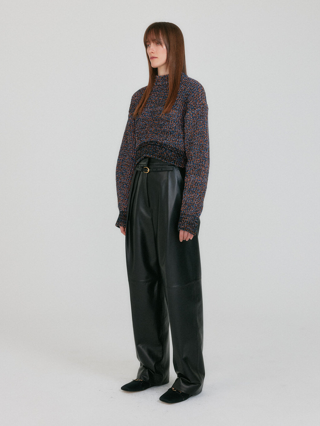 EENK ZABELLE Mockneck Textured Knit Pullover - Orange/Blue Multi