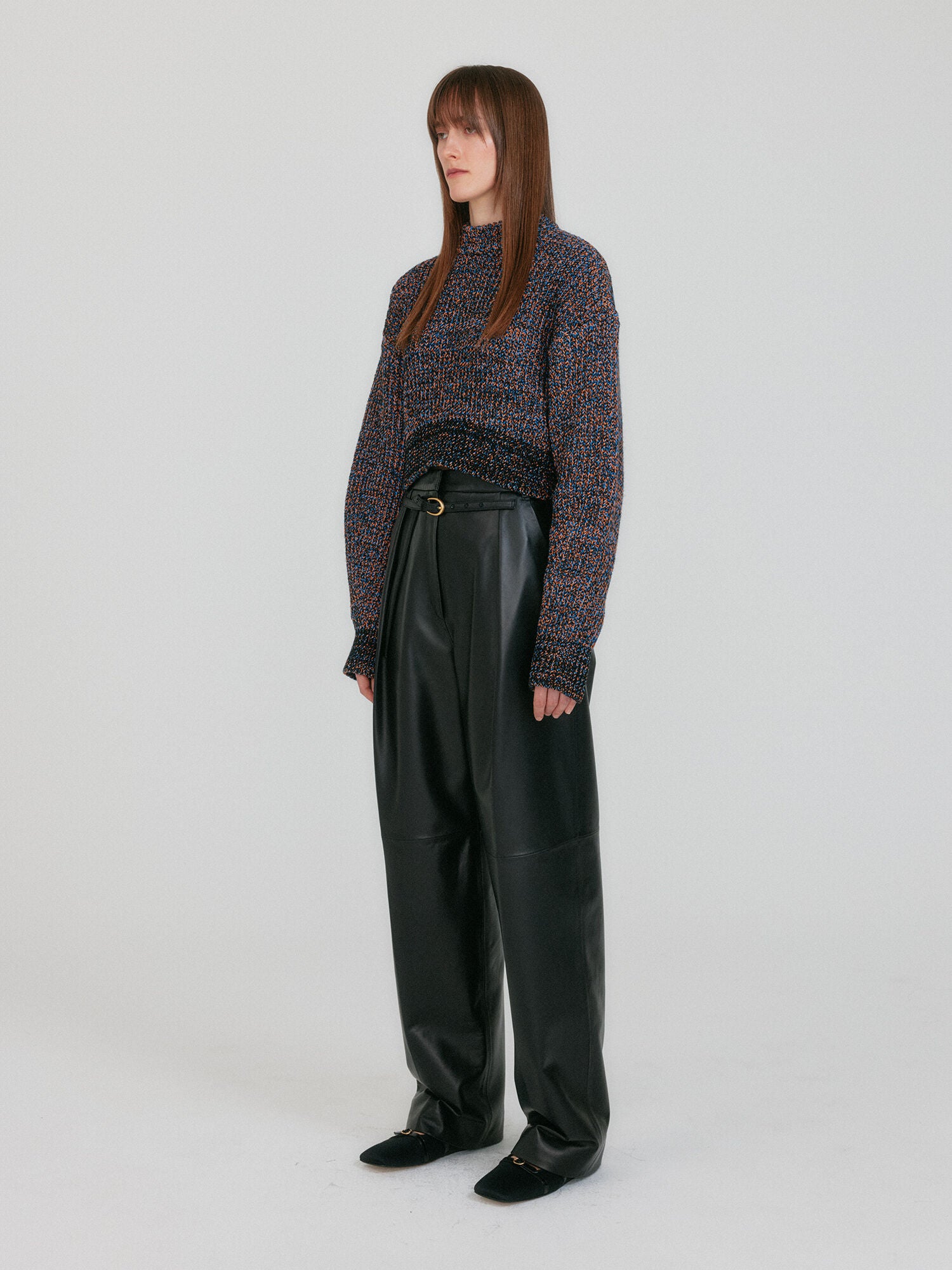 EENK ZABELLE Mockneck Textured Knit Pullover - Orange/Blue Multi