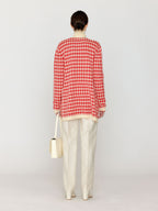 EENK EENK VINKLING Gingham Check Knit Midi Cardigan - Red/Ivory