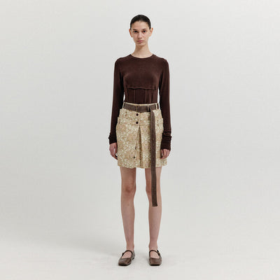 EENK XINNA Waistband Layered Mini Skirt - Beige