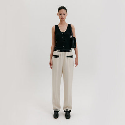 Contrast Straight Pants - Ivory