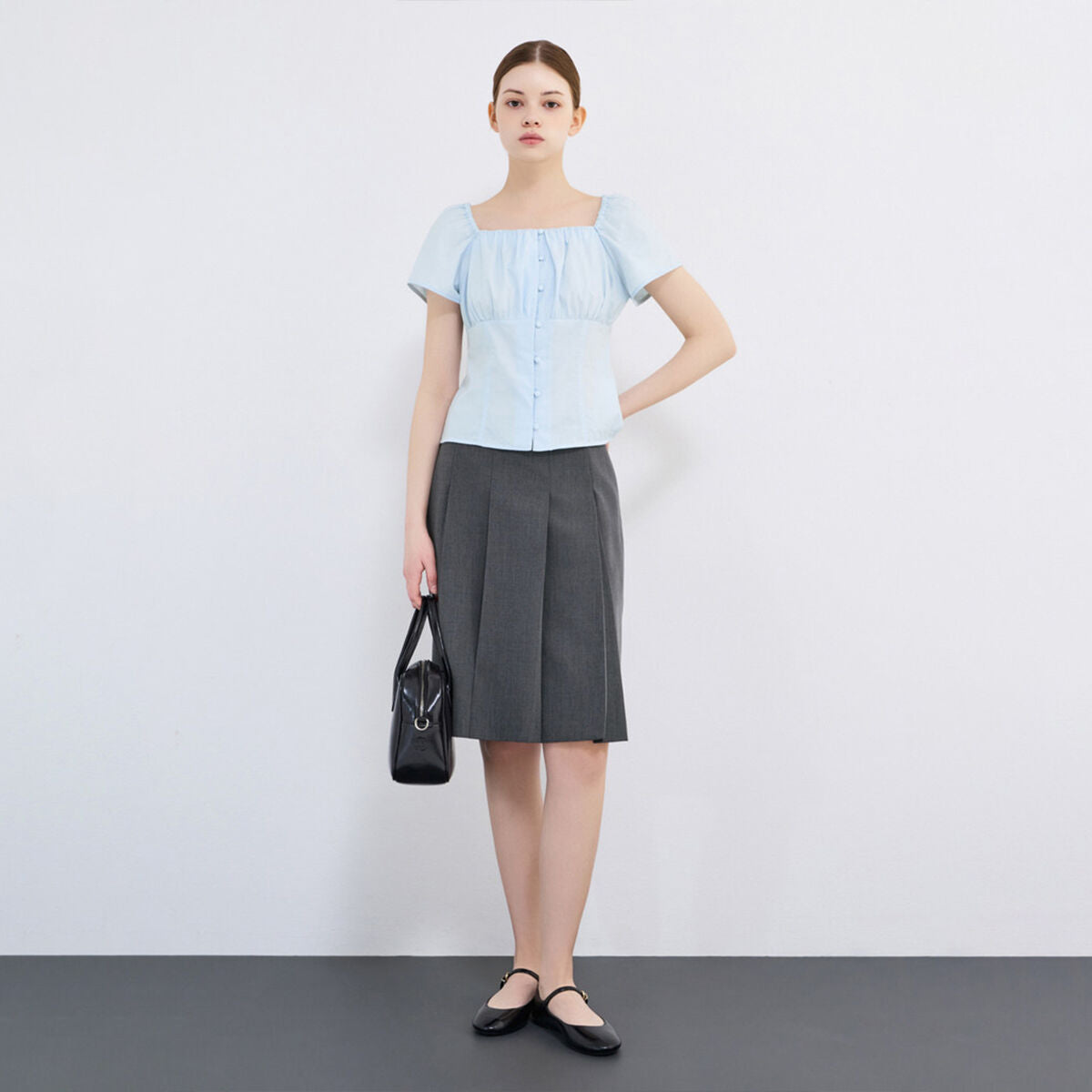 SISTINA Cotton square neck shirring blouse_AWWBLQ21100