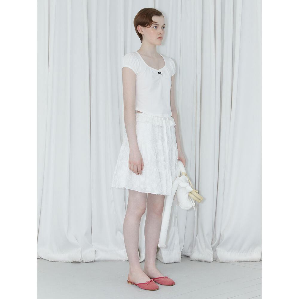 SINOON Round Shirring T-Shirt (White)