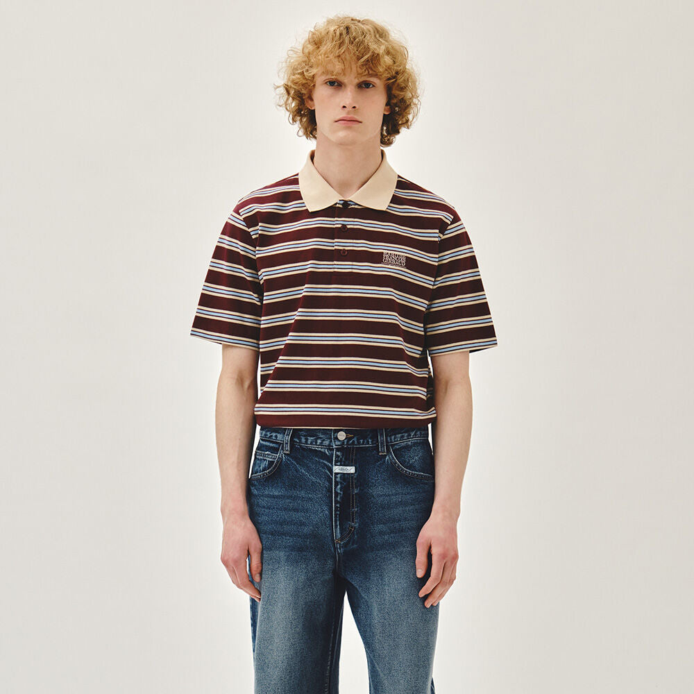 MARITHÉ+FRANҪOIS GIRBAUD SMALL CLASSIC LOGO PK COLLAR TEE stripe