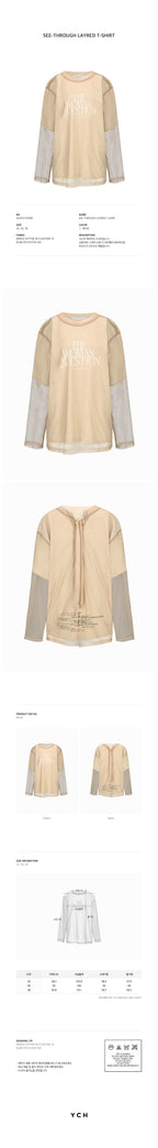 YCH SEE-THROUGH LAYRED T-SHIRT BEIGE (W24TS11091BE)