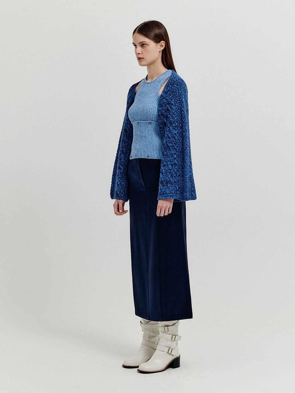EENK XILISSY Cable Knit Bolero Cardigan - Navy