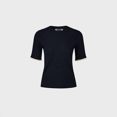 Contrast Knit Top - Navy
