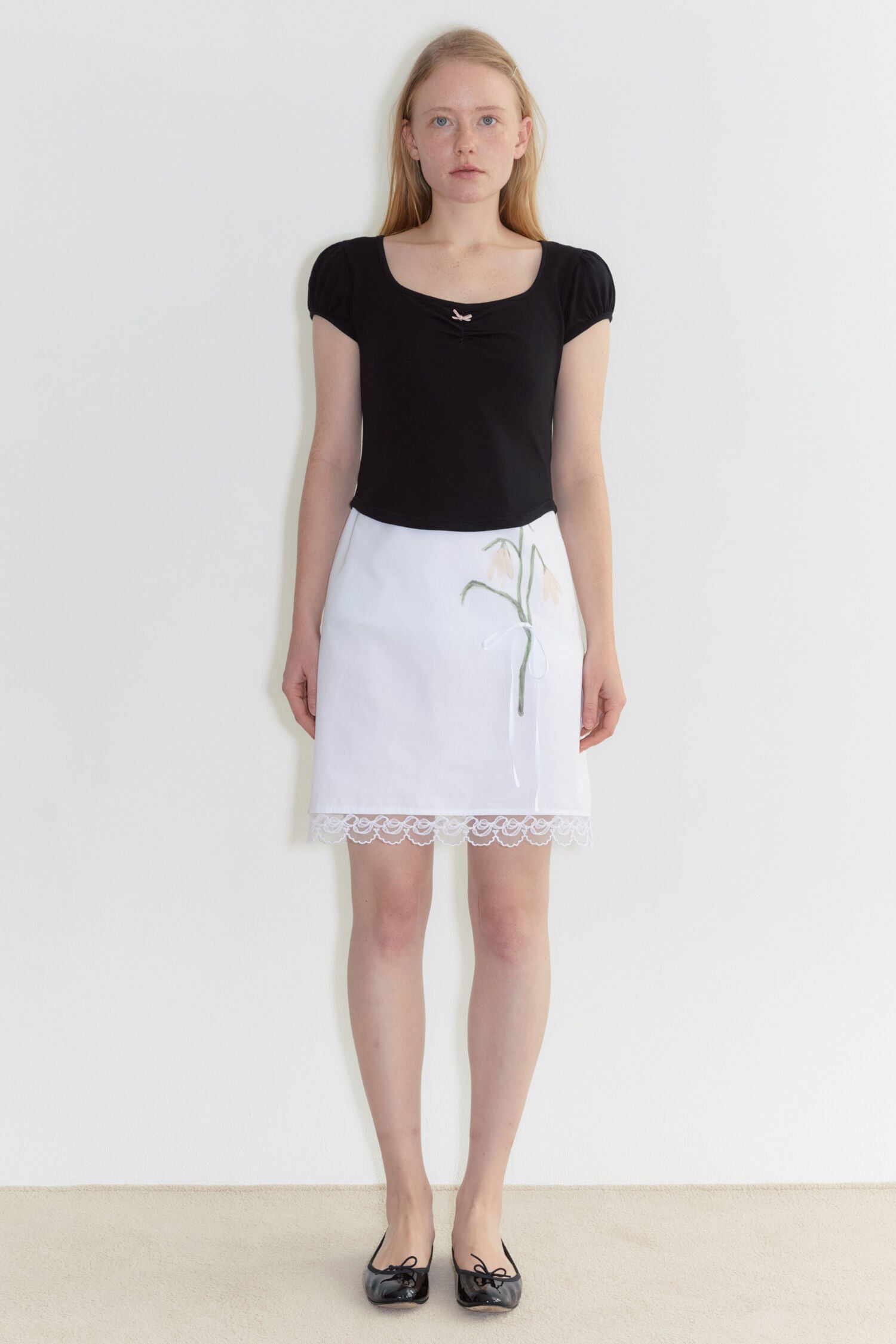 SINOON Round Shirring T-Shirt (Black)