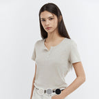 GIORDANO Tencel sheer layered henley neck short sleeve t-shirt 326546 [3color]
