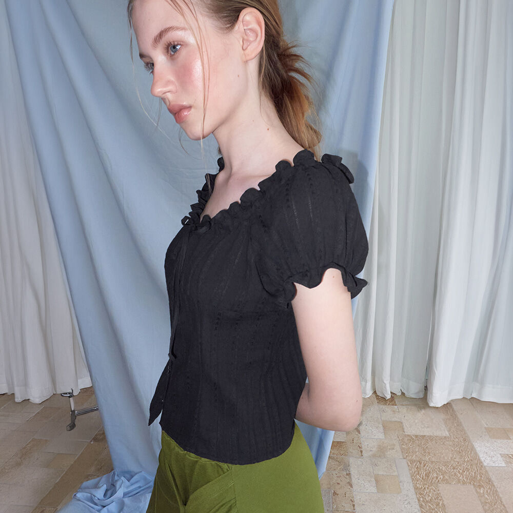 ETMON Frill Neck Strap Blouse, Black