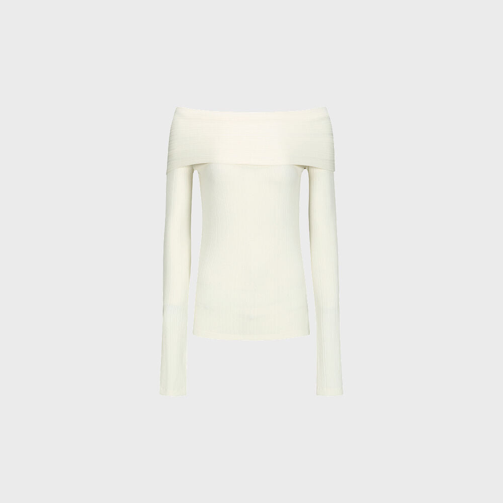 YCH RIPPED OFF-SHOULDER TOP IVORY (F24TO9091IV)