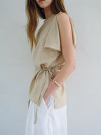 OVBEIGE FLAP SLIT BUTTON BLOUSE_BEIGE_OF2C2XBS01BEG