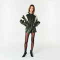 YCH FAUX LEATHER BOMBER JACKET KHAKI (F23OT002KK)