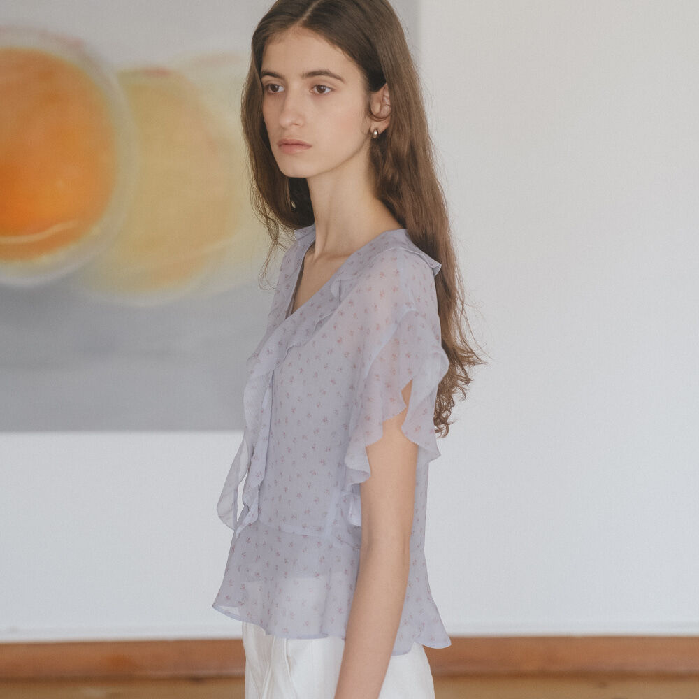 TILLIDIE Floral chiffon blouse [TISU06BL11]_Sky blue