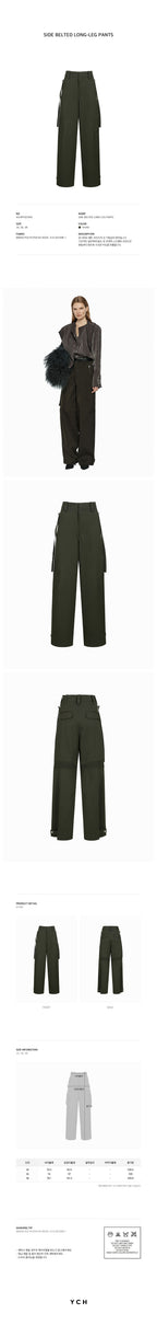 YCH SIDE BELTED LONG-LEG PANTS KHAKI (W24PT5031KK)