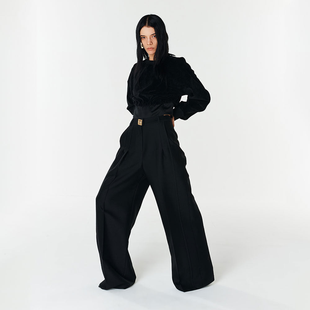 YCH WIDE-LEG TROUSERS BLACK (F23PT403BK)