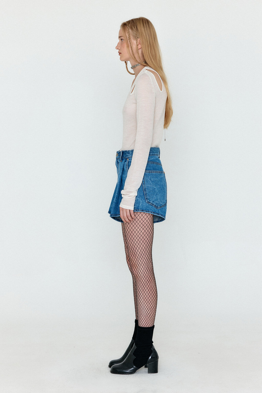 EENK EENK WOCO Folded Front Denim Shorts - Denim Blue