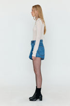 EENK EENK WOCO Folded Front Denim Shorts - Denim Blue