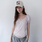rolarola PUFF SLEEVE SHIRRING BLOUSE LAVENDER