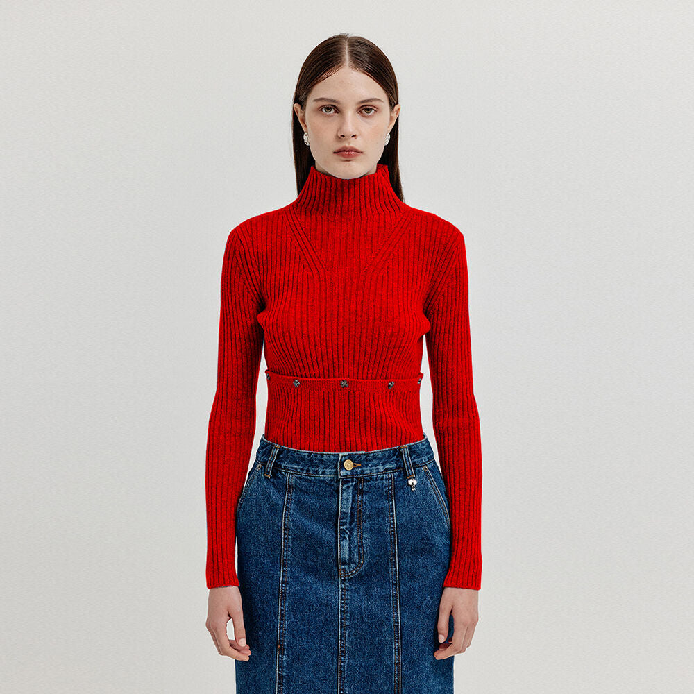 EENK EENK XOLLY Separable Knit Turtleneck - Red