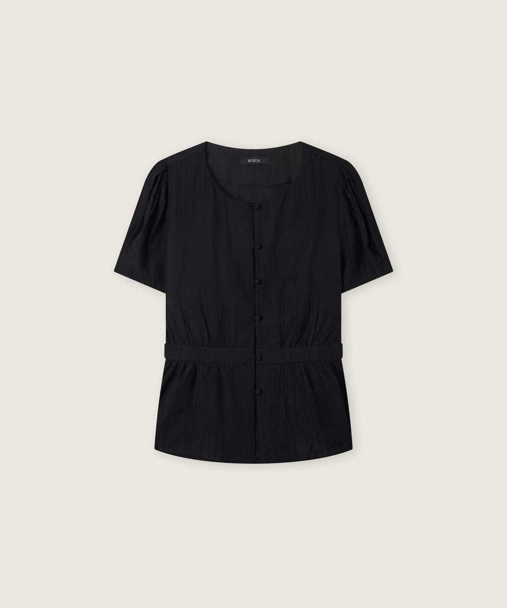 ROEM Round neck belted short sleeve blouse RMBLG37RT6