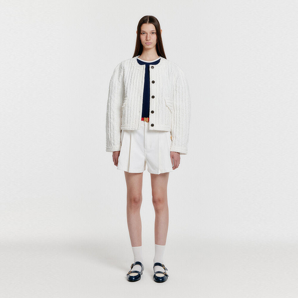 EENK YECA Pleated Denim Shorts - White