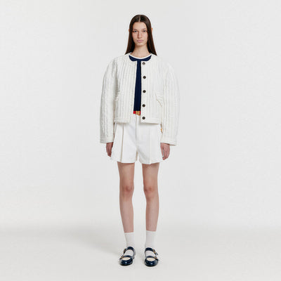 YECA Pleated Denim Shorts - White