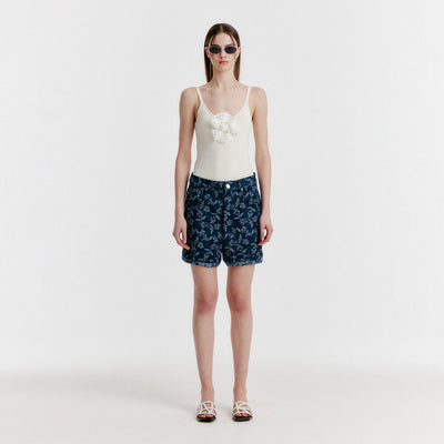 YESSY Jacquard Denim Shorts - Navy