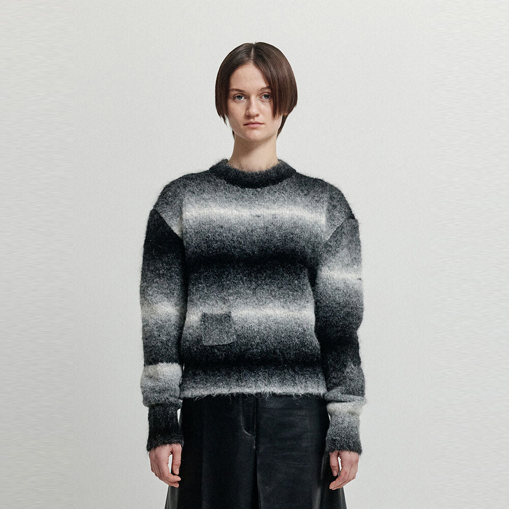 EENK EENK XARA Gradation Striped Knit Pullover - Black/White