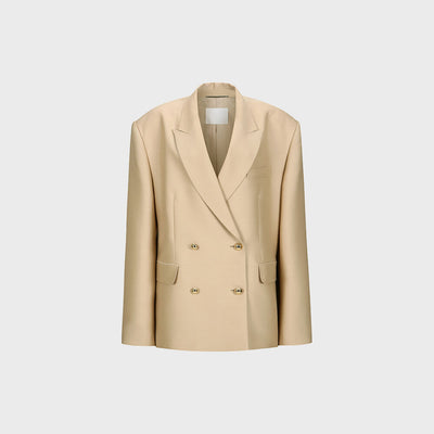 DOUBLE-BREASTED SILK-BLEND BLAZER BEIGE (F24JK1121BE)