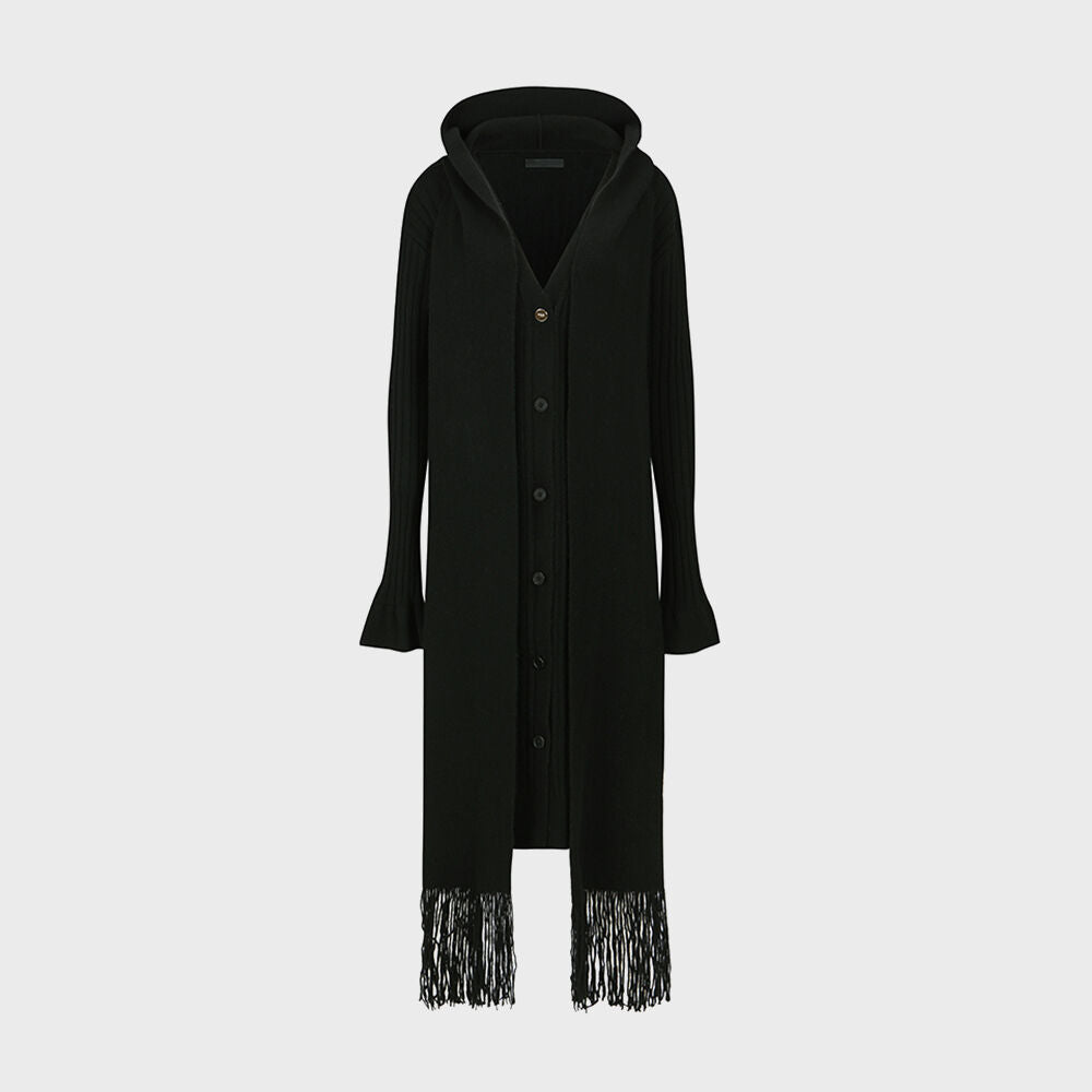 YCH HOODED MUFFLER KINT LONG TOP BLACK (W24KT9031BK)