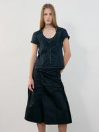 LOW CLASSIC U-NECK LOGO BLOUSE_BLACK_LW251BL04BK